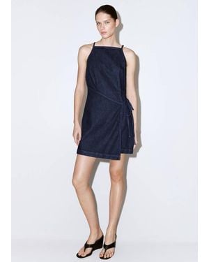 Mango Strappy Dress With Tie Detail - Blue