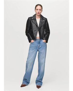 Mango Leather Biker Jacket - Blue