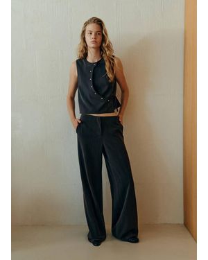MANGO TEEN Pinstripe Wide Leg Trousers - Grey