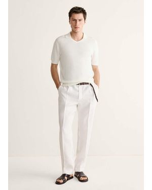 Mango Waffle Knit Polo - Natural