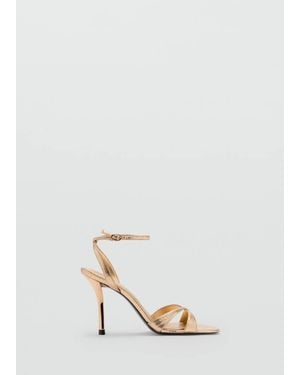 Mango Metallic Strappy Heeled Sandal - White