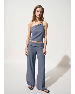 MANGO TEEN Wide Leg Striped Jeans With Rolled-Up Waist - Blue