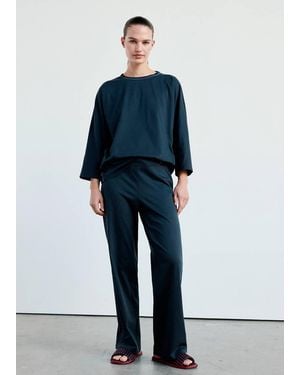 Mango Pajama T-Shirt With Contrast Piping - Blue