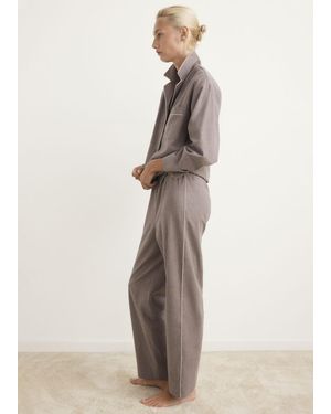 Mango Cotton Flannel Trousers With Contrasting Piping - Natural