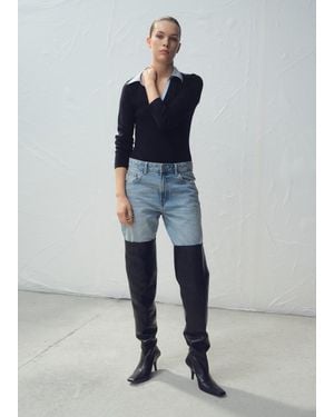 Mango Pullover Collo Di Camicia Combinato - Blu