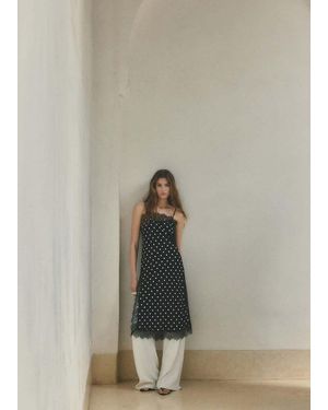 Mango Long Lace Polka Dot Top - Black