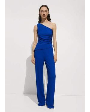 Mango Flowy Straight-Fit Trousers - Blue