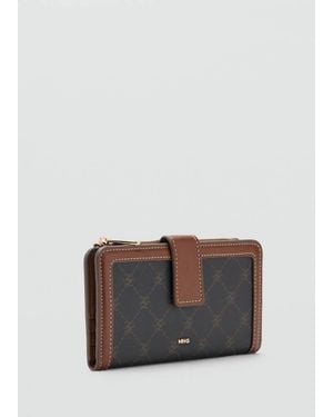Mango Large Jacquard Wallet With Logo - Grey