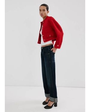 Mango Tweed Jacket With Jewel Buttons - Red