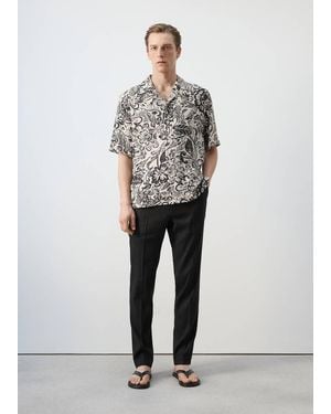 Mango Printed Flowing Shirt With Bowling Collar - Gray