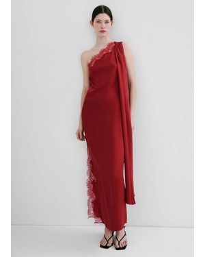 Mango Asymmetrical Dress With Scarf - Red