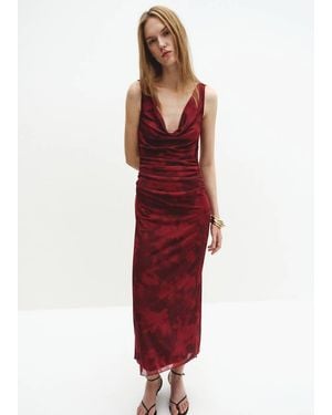 Mango Draped Fitted Dress - Red