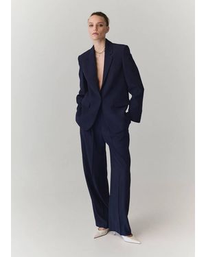 Mango Blazer Dritto Tasche Falda Viola - Blu