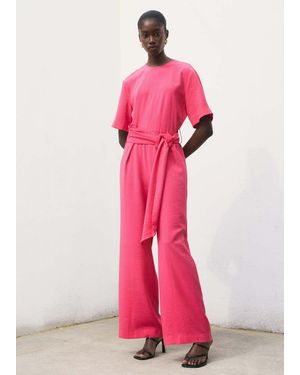 Mango Straight-Fit Short-Sleeved Jumpsuit With Belt - Pink
