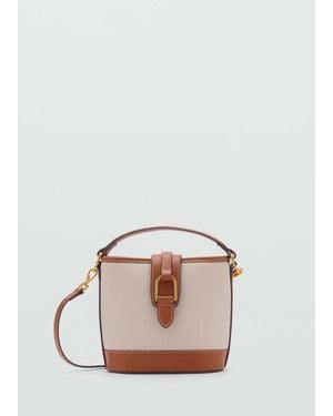Mango Contrasting Canvas Bucket Bag - White