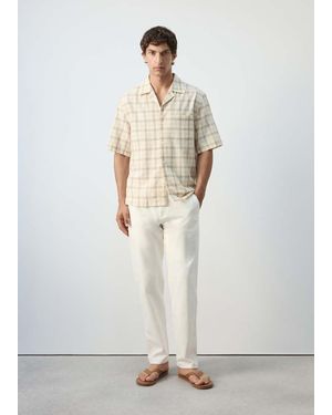 Mango Camisa 100% Algodón Cuadros Cuello Bowling - White