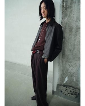 Mango Lapels Leather Jacket - Gray