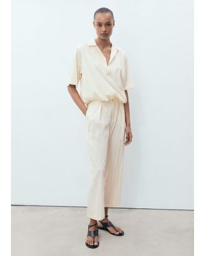 Mango Textured Crop Trousers - White