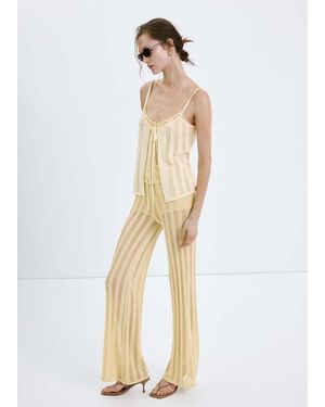 Mango Wide-Leg Openwork Knit Trousers - White