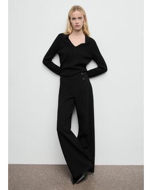 Mango Wide Leg Trousers With Buttons - Black