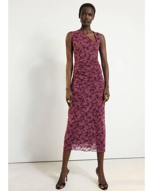 Mango Asymmetric Devoré Dress Burgundy - Red
