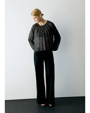 MANGO TEEN Metallic-Thread Blouse With Button Detail - Black