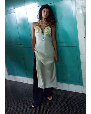 Mango Satin V-Neck Dress - Green