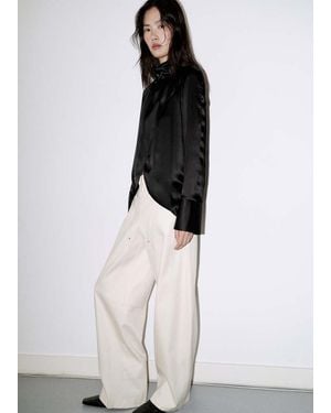 Mango 100% Silk Blouse With Slit - White