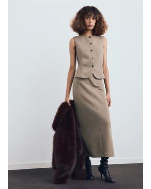 Mango Gilet Costume Cintré Marron - Blanc