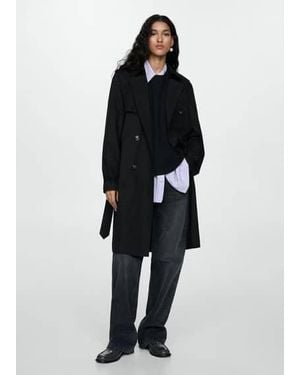 Mango Classic Cotton Trench Coat - Blue