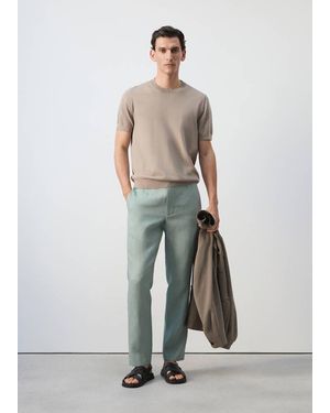 Mango Slim-Fit 100% Linen Trousers - White