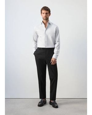 Mango 100% Cotton Slim-Fit Striped Shirt - White