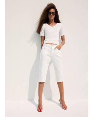 Mango V-Neck Knit Jumper - White