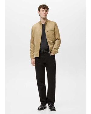 Mango Suede-Effect Biker Jacket - Natural