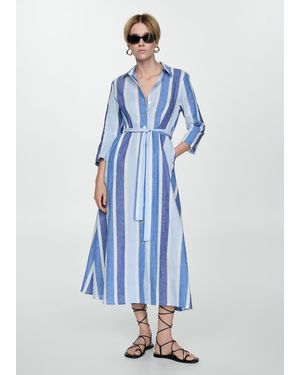 Mango Belted Striped Shirt Dress - Blue