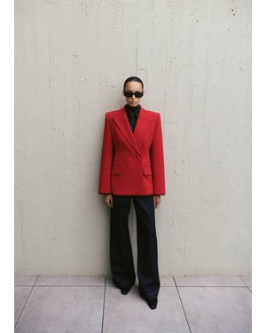 Mango Fitted Double-Breasted Blazer - Red
