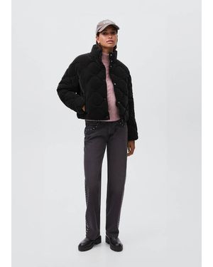 MANGO TEEN Waxed-Effect Padded Anorak - Black