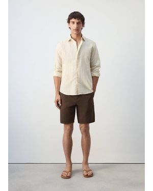 Mango Striped Cotton Linen Blend Shirt - Natural