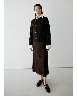 Mango Faux-Suede Midi Skirt - Brown