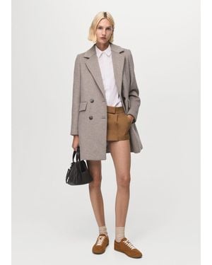Mango Double-Breasted Wool Coat - Natural