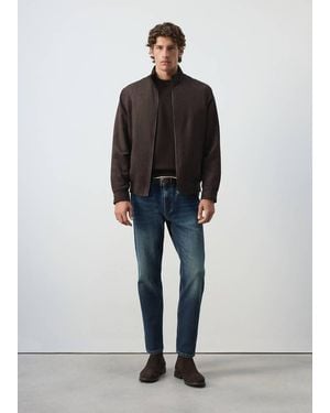 Mango Suede-Effect Bomber Jacket - Brown