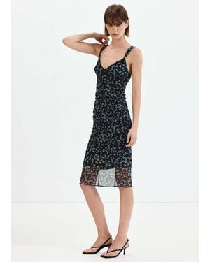 Mango Floral Print Tulle Dress - Blue