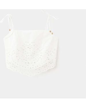 Mango Embroidered Open-Work Top - White