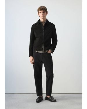 Mango Suede Leather Jacket With Zipper Fastening - Black