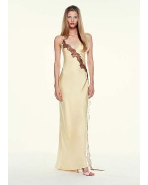 Mango Satin Lace Dress With Lace Trim - Natural