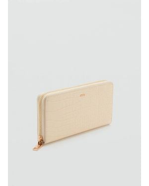 Mango Large Croc-Effect Wallet - White