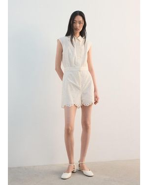 Mango Embroidered Cut-Out Romper - Natural
