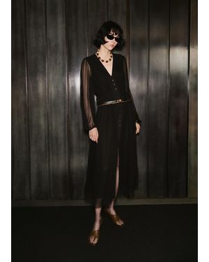 Mango Puff-Sleeved Chiffon Dress - Black