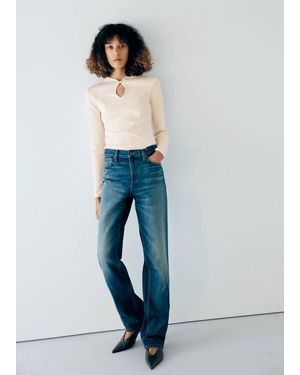 Mango Pullover Maglia Sottile Cut-Out Grezzo - Blu
