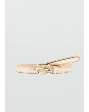 Mango Buckle Metallic Belt - White